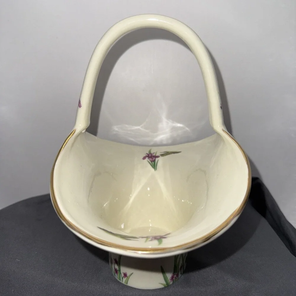 Porcelain Hummingbird Floral Basket Candy Dish Bowl Vase Planter 7.5